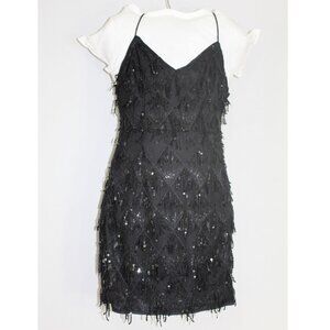 SHEIN Belle Fringe Trim Sequin Cami Party Dress Black Size Small New w/tags